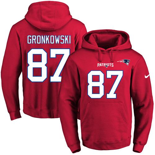 Nike Patriots #87 Rob Gronkowski Red Name & Number Pullover NFL Hoodie - Click Image to Close